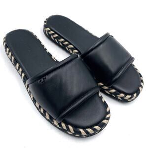 Tory Burch Espadrille Slide‎ Sandals Flat Platform Black Tan Leather Sz 7.5